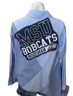 Montana State University Blue Striped Shirt LARGE Bobcats Business Casual MSU
